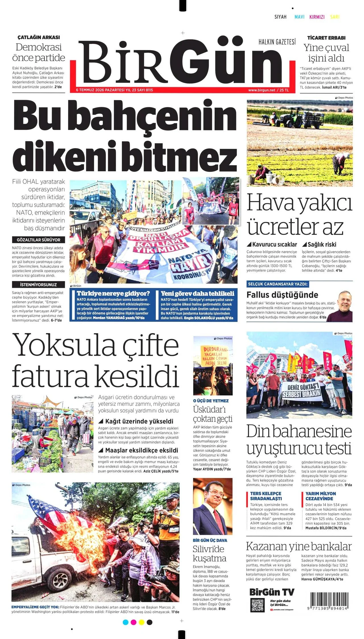 Birgün Gazetesi birinci sayfası - 6 Temmuz 2026