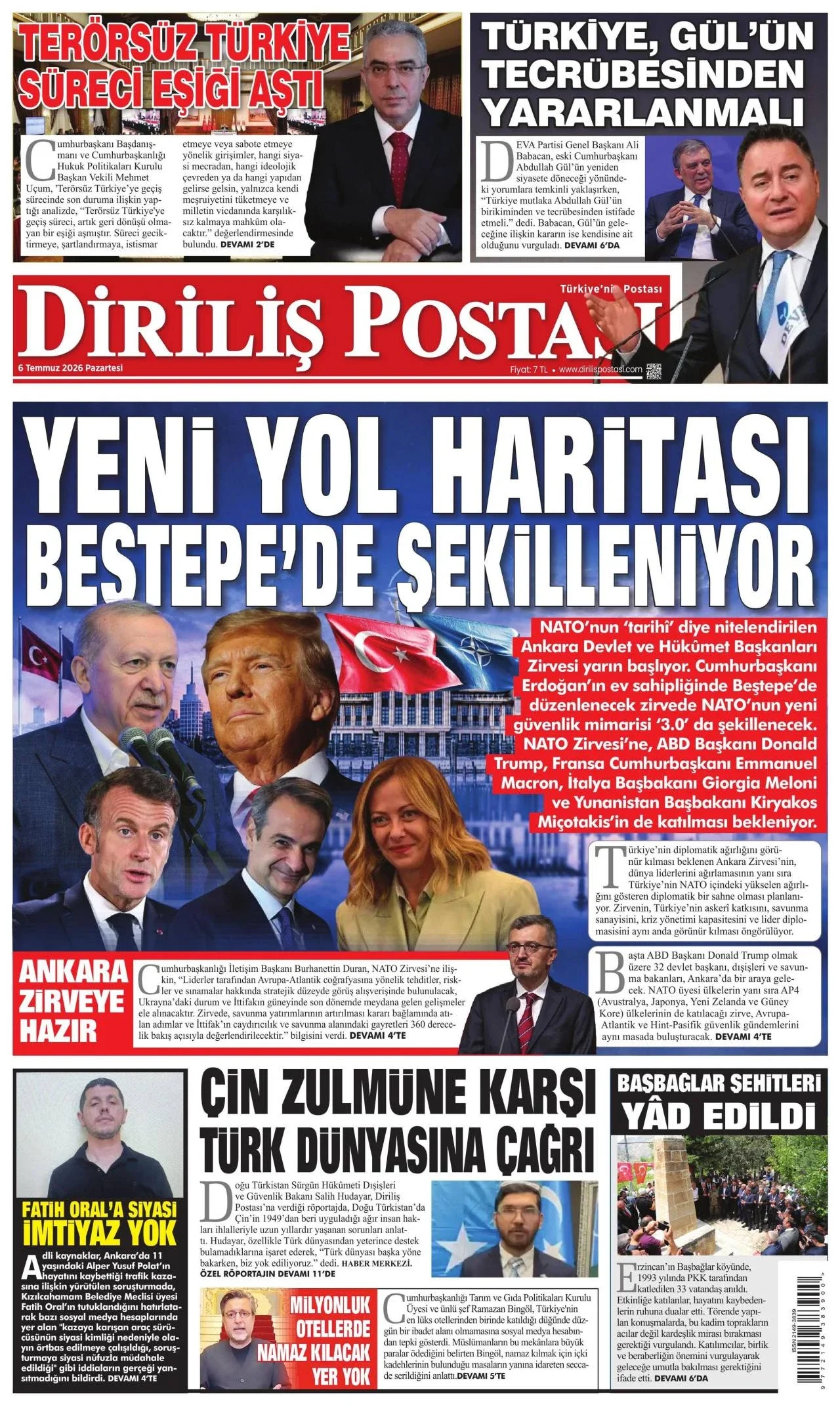 Diriliş Postası Gazetesi birinci sayfası - 6 Temmuz 2026