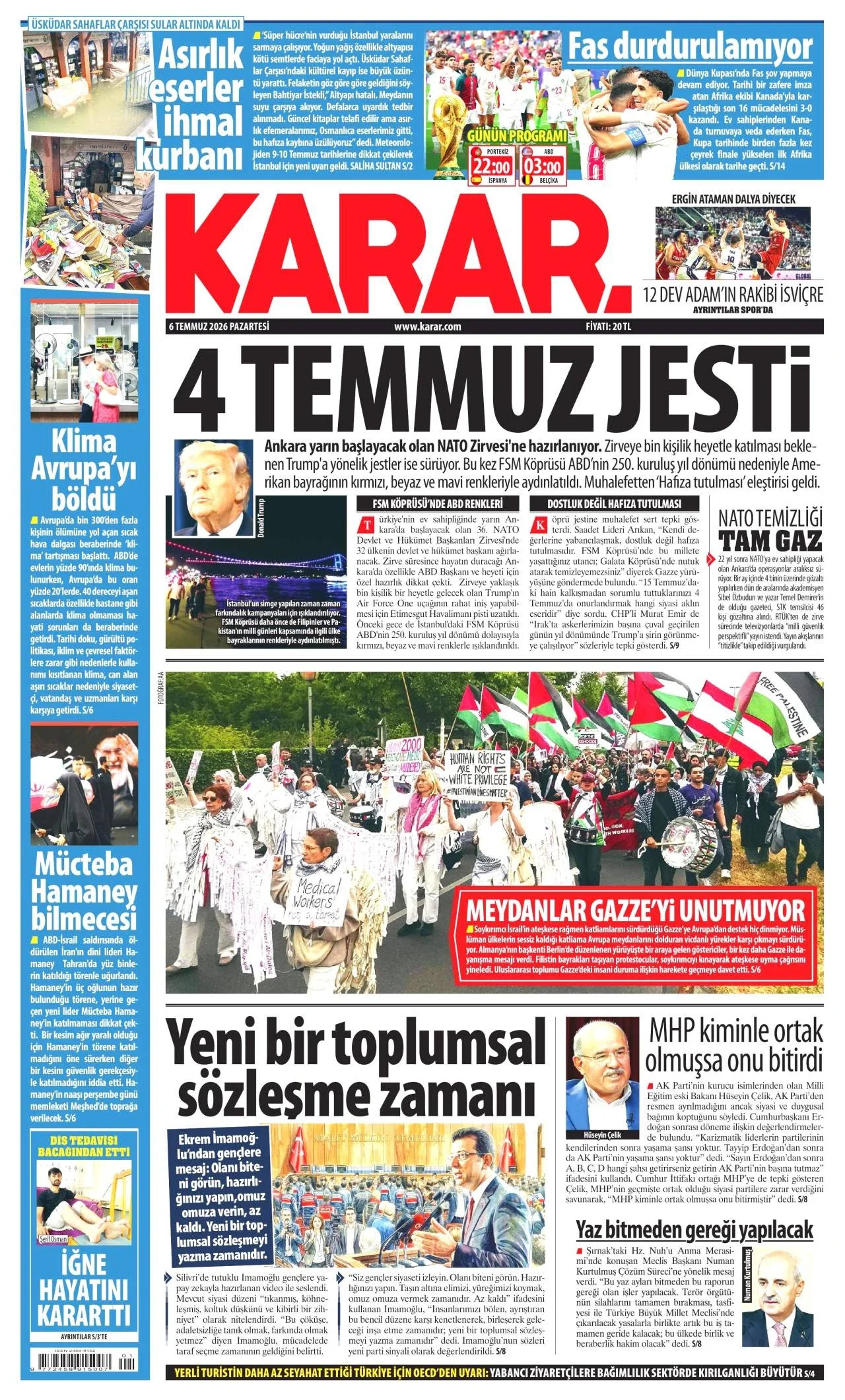 Karar Gazetesi birinci sayfası - 6 Temmuz 2026