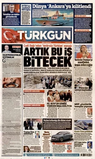 Türkgün Gazetesi bugünkü manşeti - 6 Temmuz 2026