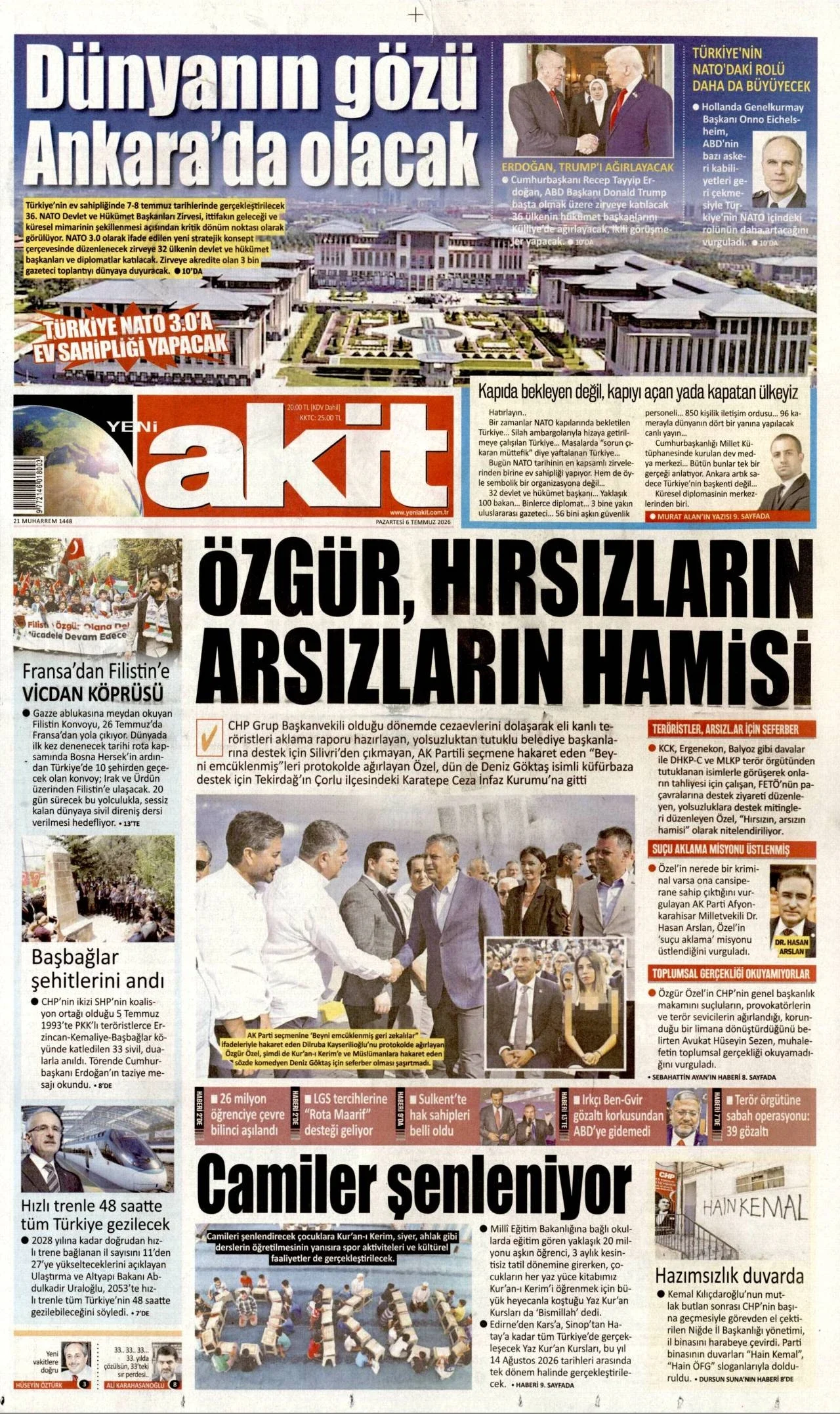 Yeni Akit Gazetesi birinci sayfası - 6 Temmuz 2026
