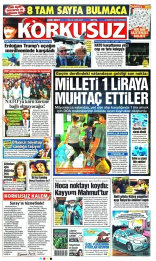 Korkusuz Gazetesi 8 Temmuz 2026 günün manşeti