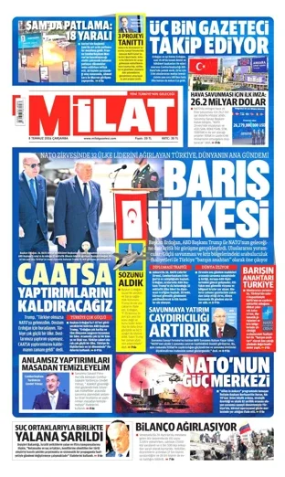 Milat Gazetesi 8 Temmuz 2026 günün manşeti