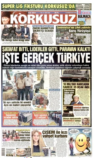 Korkusuz Gazetesi 10 Temmuz 2026 günün manşeti