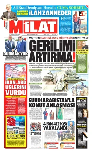 Milat Gazetesi 10 Temmuz 2026 günün manşeti