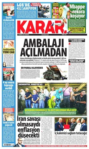 Karar Gazetesi 11 Temmuz 2026 günün manşeti
