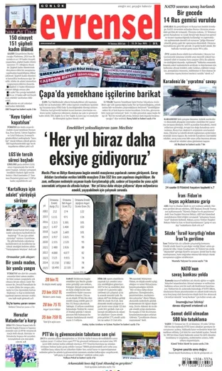 Evrensel Gazetesi 14 Temmuz 2026 günün manşeti