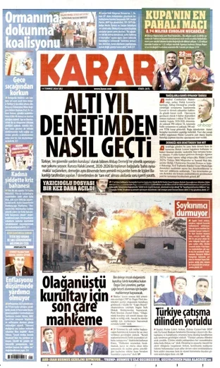 Karar Gazetesi 14 Temmuz 2026 günün manşeti