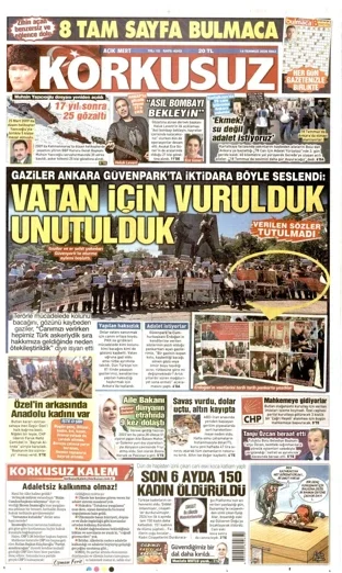 Korkusuz Gazetesi 14 Temmuz 2026 günün manşeti