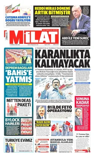 Milat Gazetesi 14 Temmuz 2026 günün manşeti
