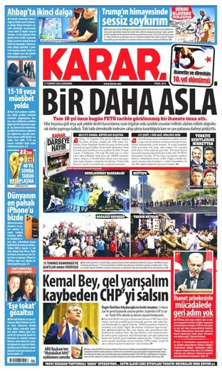 Karar Gazetesi 15 Temmuz 2026 günün manşeti