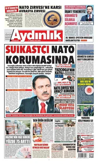 Aydınlık Gazetesi 17 Temmuz 2026 günün manşeti