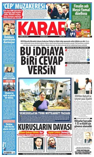 Karar Gazetesi 17 Temmuz 2026 günün manşeti