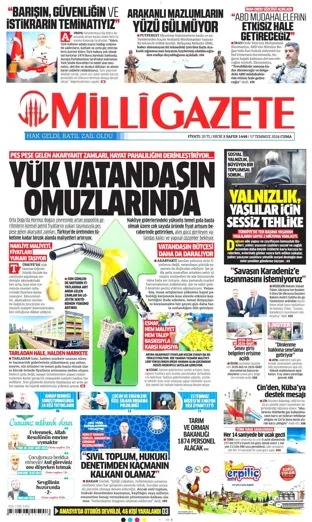 Milli Gazete 17 Temmuz 2026 günün manşeti