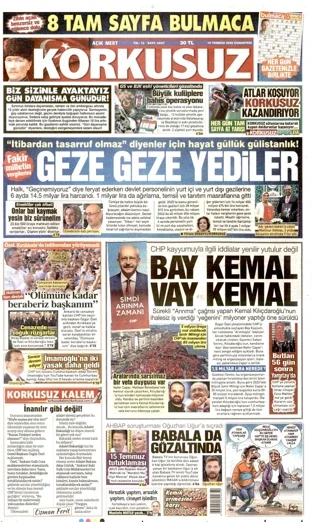 Korkusuz Gazetesi 18 Temmuz 2026 günün manşeti