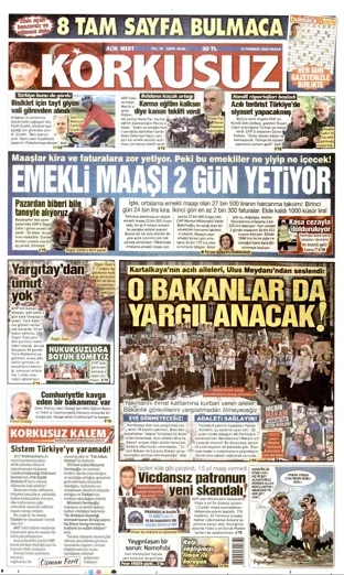 Korkusuz Gazetesi 19 Temmuz 2026 günün manşeti