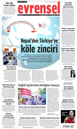 Evrensel Gazetesi 23 Temmuz 2026 günün manşeti