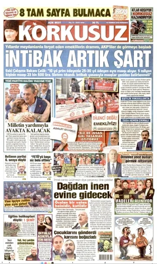 Korkusuz Gazetesi 23 Temmuz 2026 günün manşeti