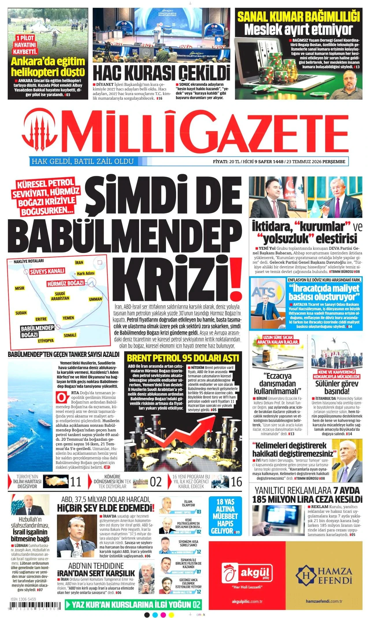 Milli Gazete - 23 Temmuz 2026 günün manşeti