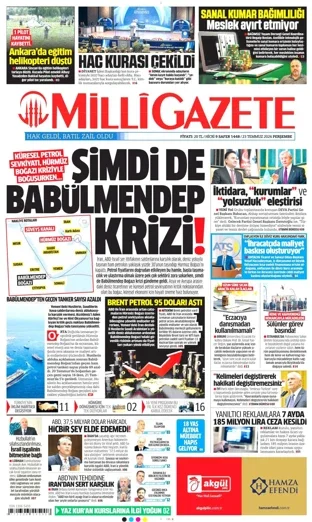 Milli Gazete 23 Temmuz 2026 günün manşeti