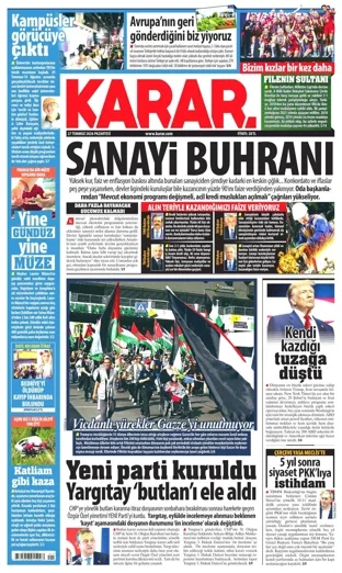 Karar Gazetesi 27 Temmuz 2026 günün manşeti