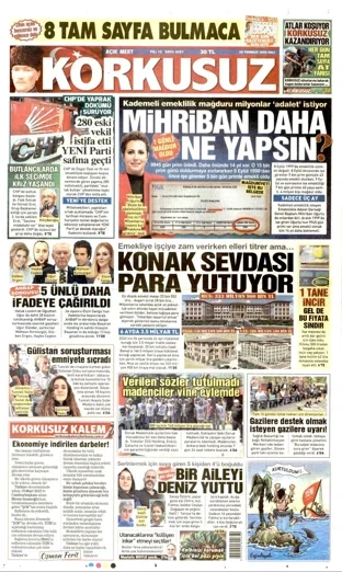 Korkusuz Gazetesi 28 Temmuz 2026 günün manşeti