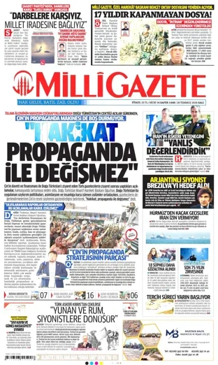Milli Gazete 28 Temmuz 2026 günün manşeti