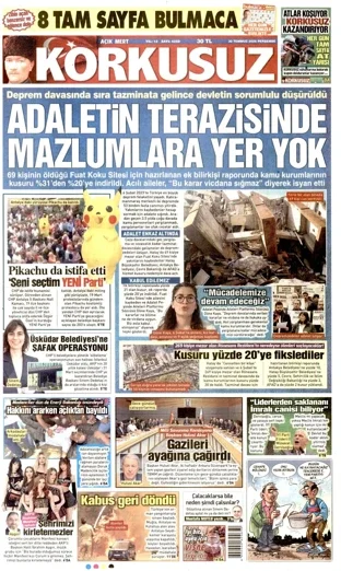 Korkusuz Gazetesi 30 Temmuz 2026 günün manşeti