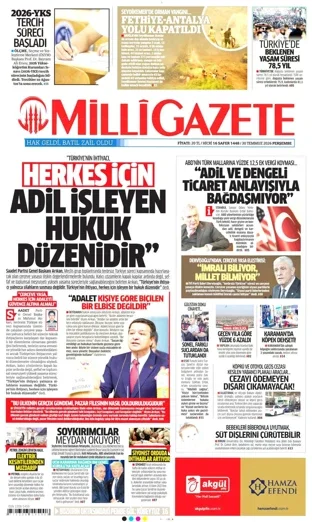 Milli Gazete 30 Temmuz 2026 günün manşeti
