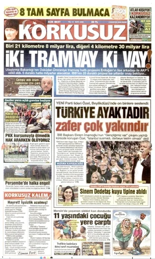 Korkusuz Gazetesi 2 Ağustos 2026 günün manşeti