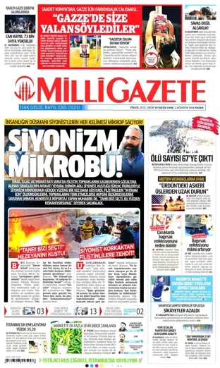 Milli Gazete 2 Ağustos 2026 günün manşeti