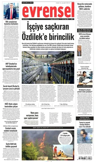 Evrensel Gazetesi 3 Ağustos 2026 günün manşeti