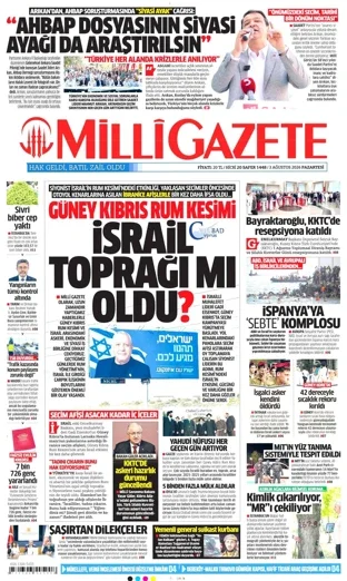 Milli Gazete 3 Ağustos 2026 günün manşeti