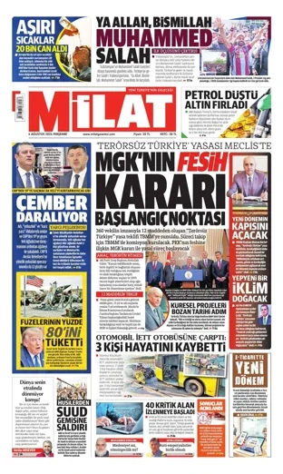 Milat Gazetesi 6 Ağustos 2026 günün manşeti