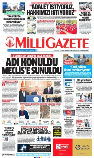 Milli Gazete 6 Ağustos 2026 günün manşeti