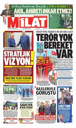 Milat Gazetesi 7 Ağustos 2026 günün manşeti
