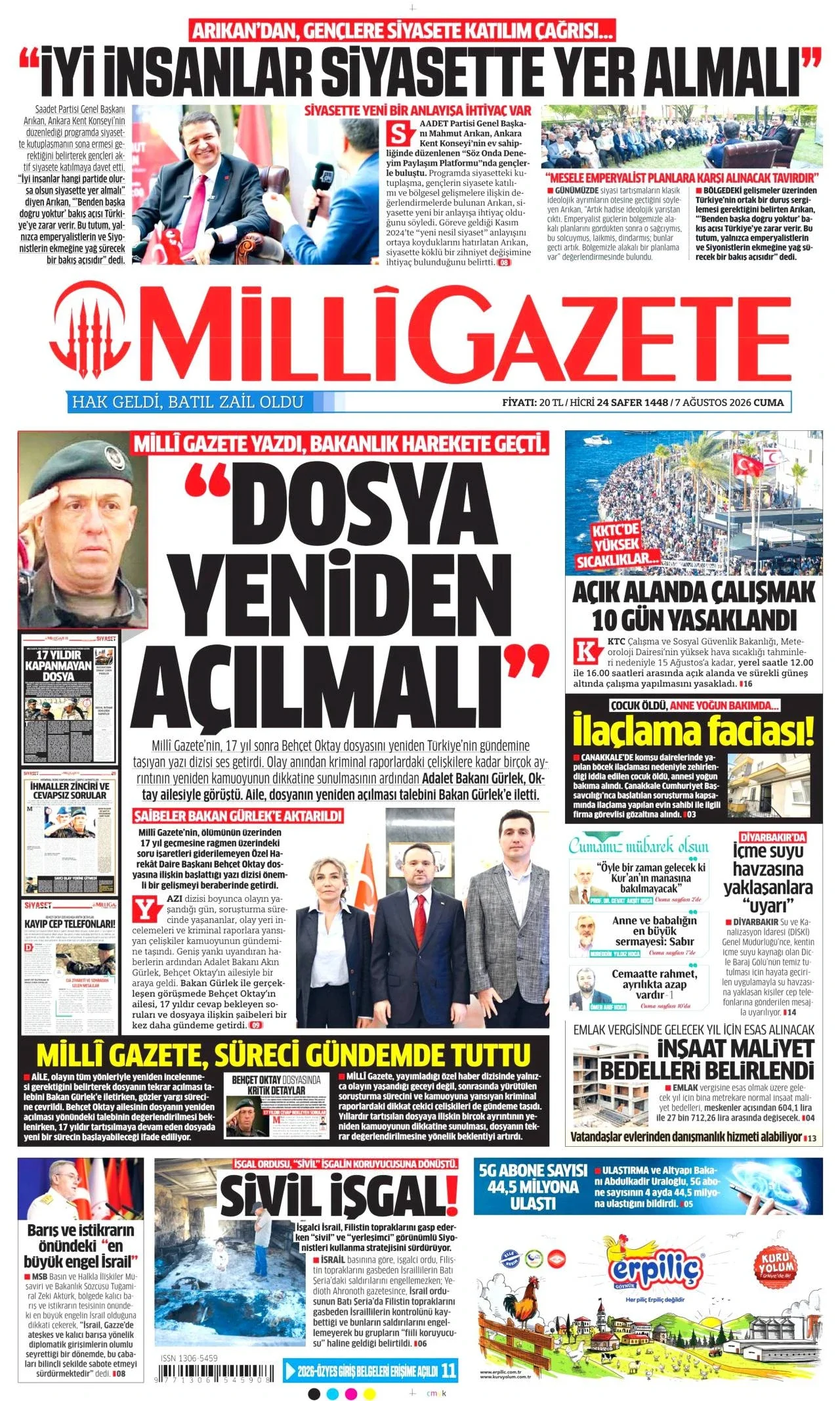 Milli Gazete - 7 Ağustos 2026 günün manşeti