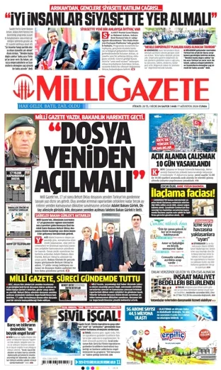 Milli Gazete 7 Ağustos 2026 günün manşeti