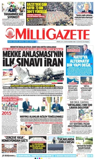 Milli Gazete 9 Ağustos 2026 günün manşeti