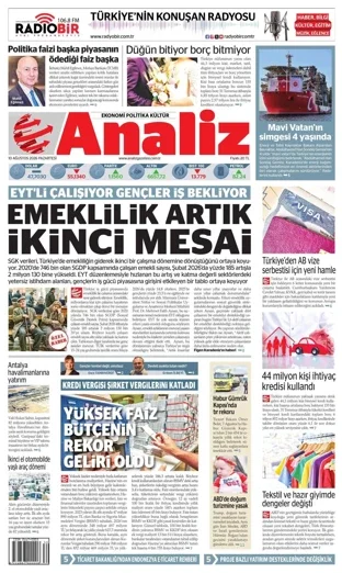 Analiz Gazetesi 10 Ağustos 2026 günün manşeti