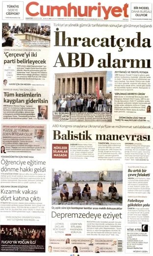 Cumhuriyet Gazetesi 10 Ağustos 2026 günün manşeti