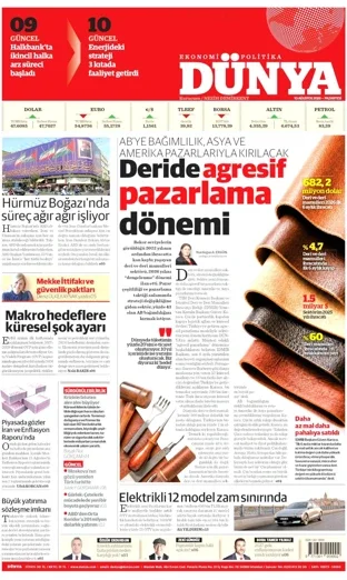 Dünya Gazetesi 10 Ağustos 2026 günün manşeti