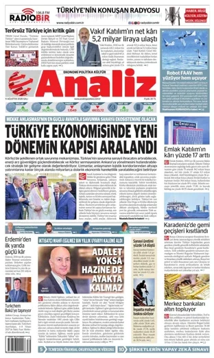 Analiz Gazetesi 11 Ağustos 2026 günün manşeti