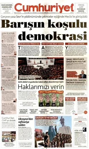 Cumhuriyet Gazetesi 11 Ağustos 2026 günün manşeti