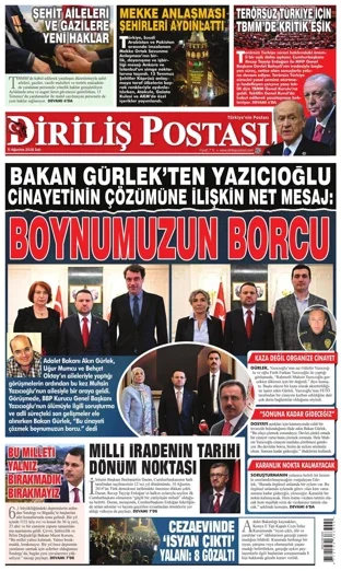 Diriliş Postası Gazetesi 11 Ağustos 2026 günün manşeti