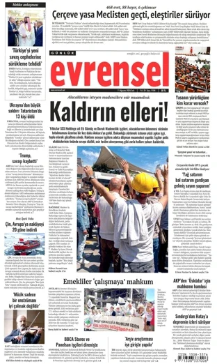Evrensel Gazetesi 11 Ağustos 2026 günün manşeti