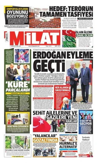 Milat Gazetesi 11 Ağustos 2026 günün manşeti