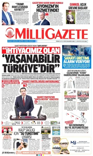 Milli Gazete 11 Ağustos 2026 günün manşeti