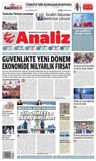 Analiz Gazetesi 12 Ağustos 2026 günün manşeti
