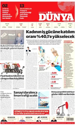 Dünya Gazetesi 12 Ağustos 2026 günün manşeti